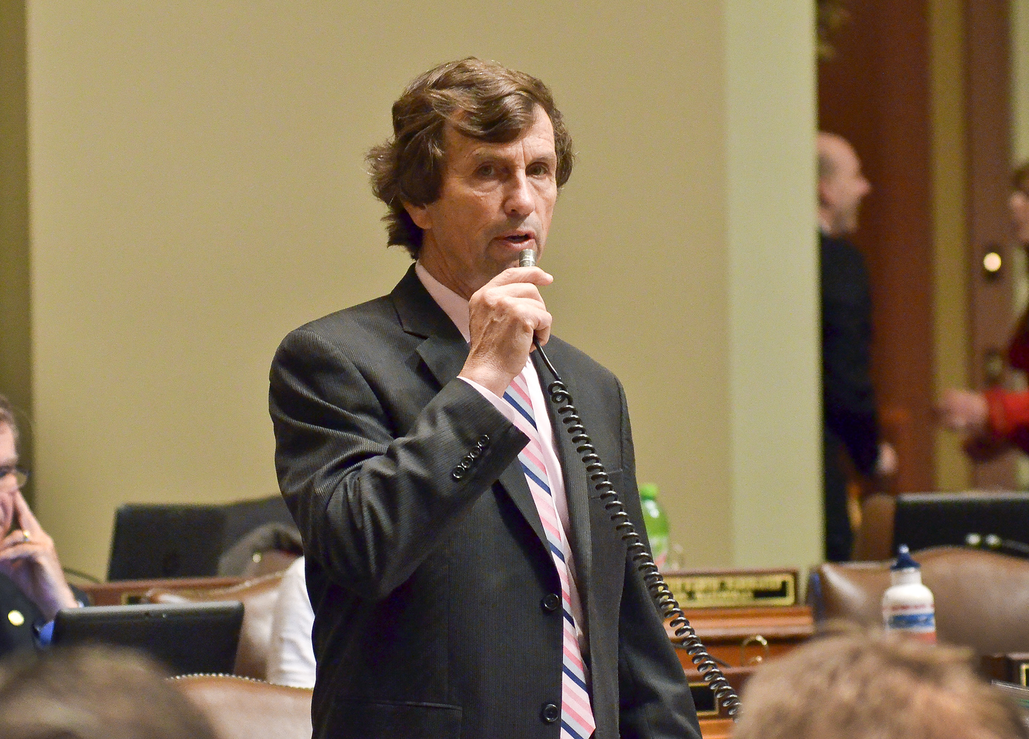 Rep. Denny McNamara speaks to the omnibus environment, natural resources and agriculture policy and finance bill on the House floor May 18. Photo by Andrew Vonbank
